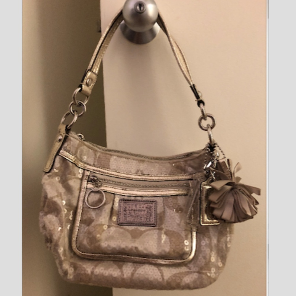 Silvery Gold Sequin Coach Shoulder Bag